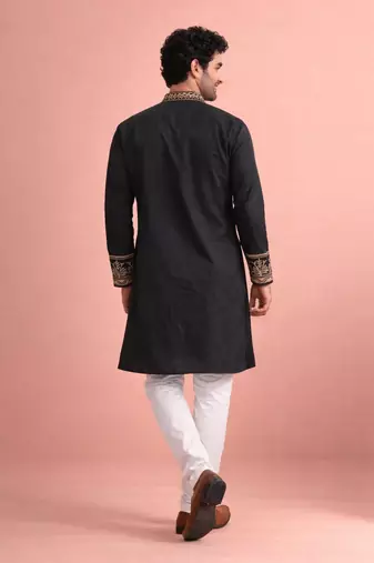 Black color rolex silk fabric designer kurta payjama for men