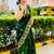 Dark green silk blend woven zari work saree with blouse