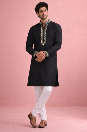 Black color rolex silk fabric designer kurta payjama for men