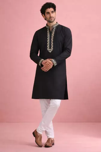 Black color rolex silk fabric designer kurta payjama for men