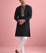 Black color rolex silk fabric designer kurta payjama for men