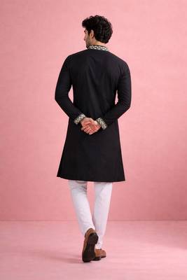 Black color rolex silk fabric designer kurta payjama for men 2