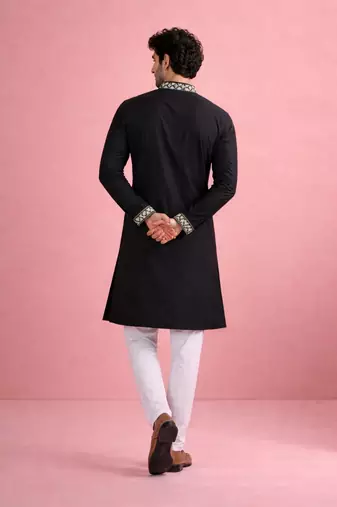 Black color rolex silk fabric designer kurta payjama for men
