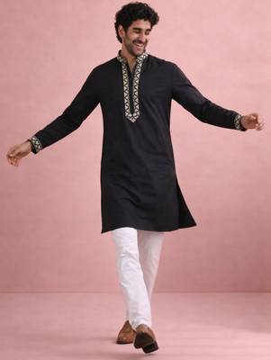 Black color rolex silk fabric designer kurta payjama for men 3