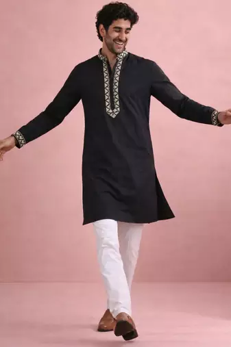 Black color rolex silk fabric designer kurta payjama for men