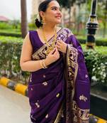 Purple silk blend woven zari work saree with blouse