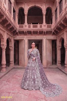 Lavender net anarkali suit with embroidered diamond  2