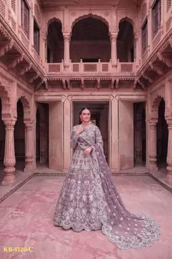 Lavender net anarkali suit with embroidered diamond 