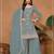 Blue vichitra silk semi stitched suit with embroidery & sequence work