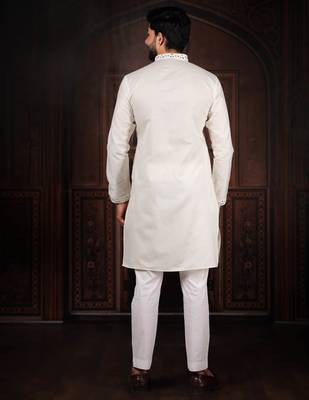 White color stylish cotton fabric ethnic traditional rich kurta payjama for men 2
