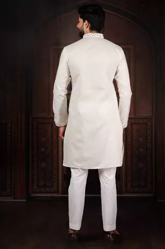 White color stylish cotton fabric ethnic traditional rich kurta payjama for men
