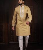 Chiku color stylish cotton fabric ethnic traditional rich kurta payjama for men