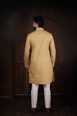 Chiku color stylish cotton fabric ethnic traditional rich kurta payjama for men 2