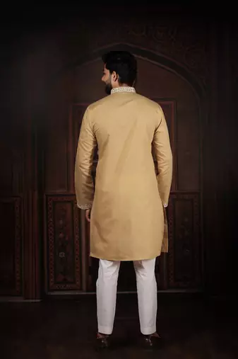 Chiku color stylish cotton fabric ethnic traditional rich kurta payjama for men