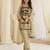 Cream crepe silk free size stitched suit with embroidery & mirror work