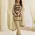 Cream crepe silk free size stitched suit with embroidery & mirror work