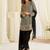 Black crepe silk free size stitched suit with embroidery & mirror work