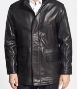 Men's genuine sheep leather jacket motorcycle black cafe racer style jacket-cl-m22
