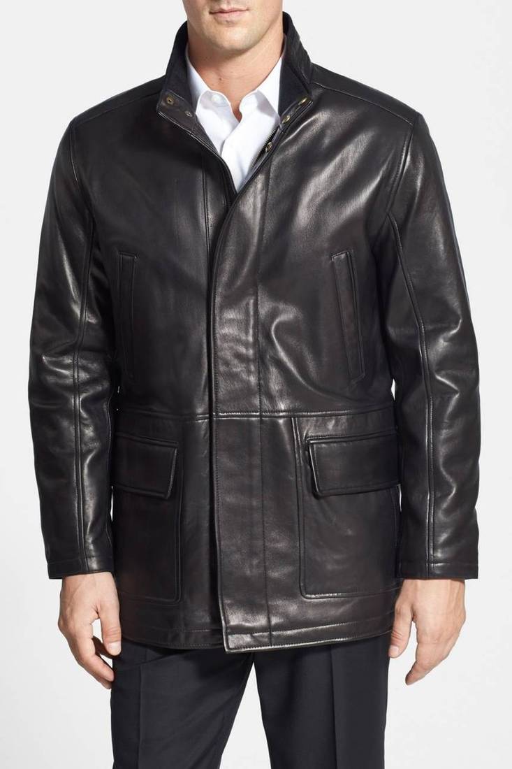 Men's genuine sheep leather jacket motorcycle black cafe racer style jacket-cl-m22