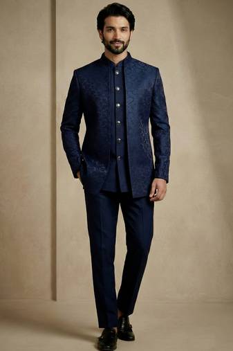 Navy blue premium designer festive wear indo western set