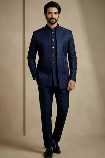 Navy blue premium designer festive wear indo western set