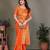 Orange blended cotton woven zari work saree with blouse