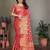 Red blended cotton woven zari work saree with blouse