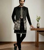 Black doniyar shatin premium designer festive wear indo western set
