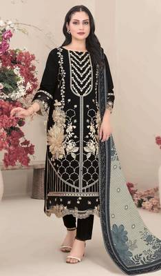 Black fox georgette suit with embroidered khatli  1