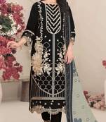 Black fox georgette semi stitched suit with embroidery & khatli work