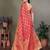 Red blended cotton woven zari work saree with blouse