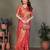 Red blended cotton woven zari work saree with blouse