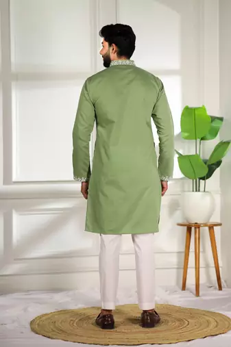 Pista color stylish cotton fabric ethnic traditional rich kurta payjama for men