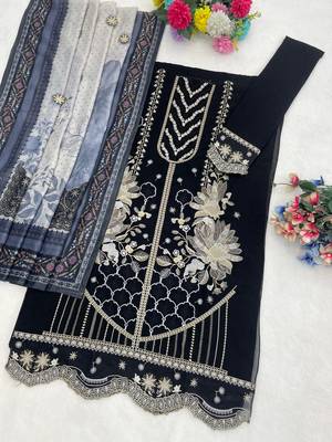 Black fox georgette suit with embroidered khatli  2