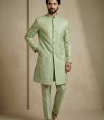 green donier jacquard premium designer festive wear indo western set