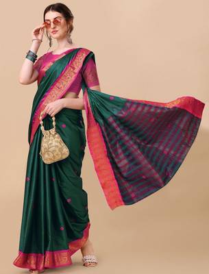 Green pure cotton woven zari work saree with blouse 1