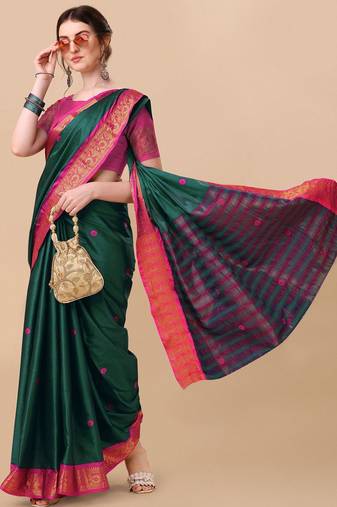Green pure cotton woven zari work saree with blouse