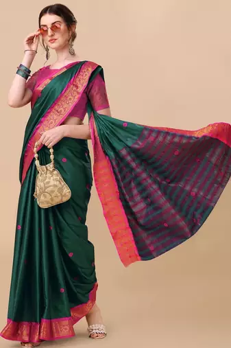 Green pure cotton woven zari work saree with blouse