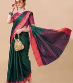 Green pure cotton woven zari work saree with blouse