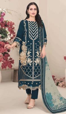 D blue fox georgette suit with embroidered khatli  1