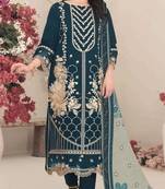 D blue fox georgette semi stitched suit with embroidery & khatli work