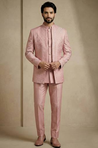Light pink premium designer festive wear indo western set