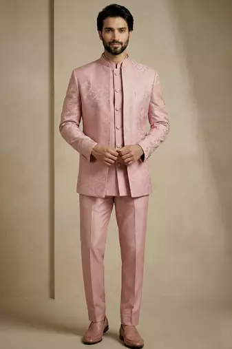 Light pink premium designer festive wear indo western set