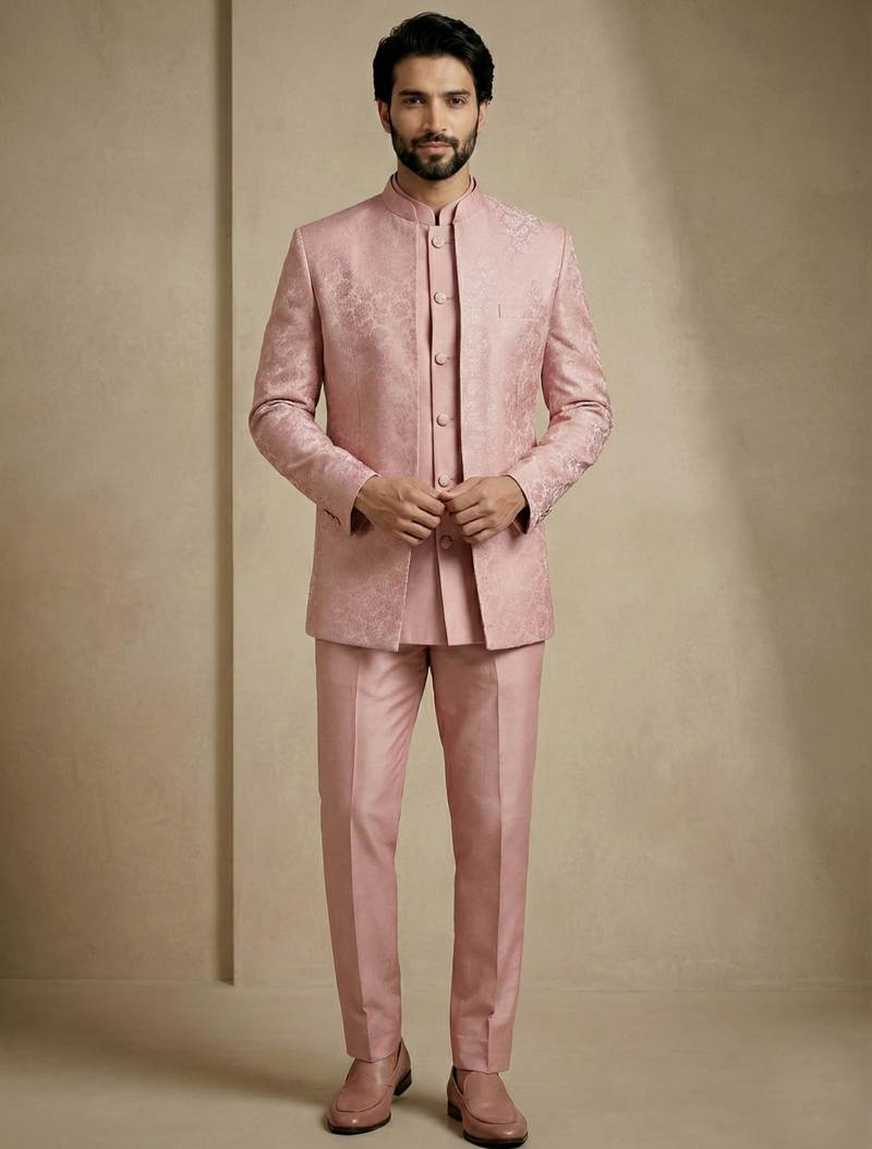 Light pink premium designer festive wear indo western set