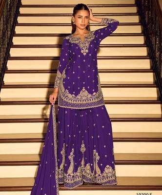 Violet chinon free size stitched suit with embroidery beats  1