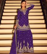 Violet chinon free size stitched suit with embroidery beats work