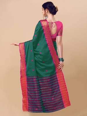 Green pure cotton woven zari work saree with blouse 2