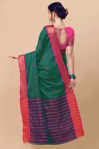 Green pure cotton woven zari work saree with blouse