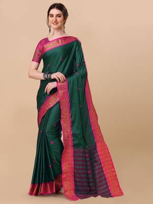 Green pure cotton woven zari work saree with blouse 3