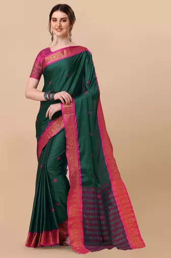 Green pure cotton woven zari work saree with blouse